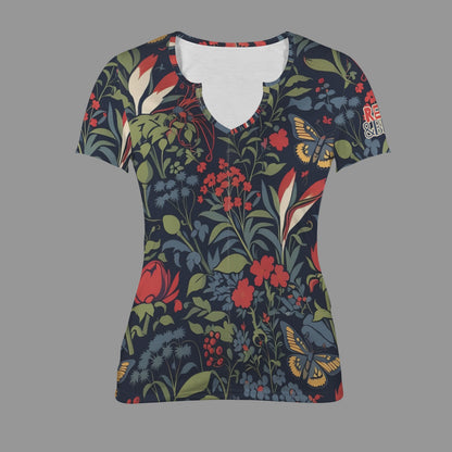 "Repent & Believe" Green Red Blue Floral. Women's Low Neck Short Sleeve T-Shirts
