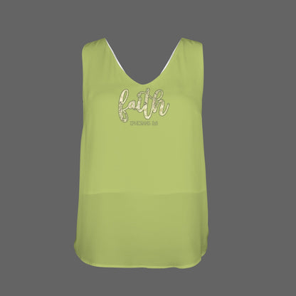 Faith Green Floral Text Women's V-Neck Sleeveless Tank Tops