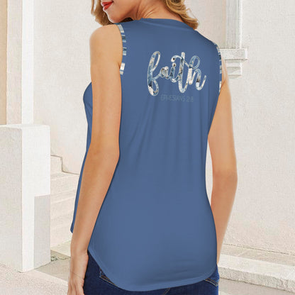 Faith blue Floral Text Women's V-Neck Sleeveless Tank Tops