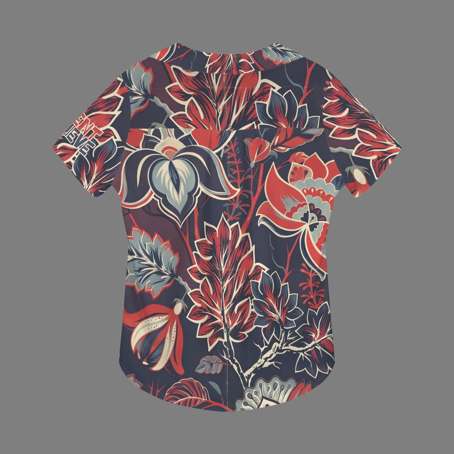 Red & Blue Floral Abstract "Repent & believe" Women's V Neck Pocket Polo Shirts