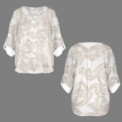 "Repent & Believe" Soft Griege Women's V-Neck Cuffed Sleeve Blouse Tops