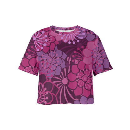"Repent & Believe" Pink Red Floral Women's Short Sleeve Cropped Crew Neck T-Shirt