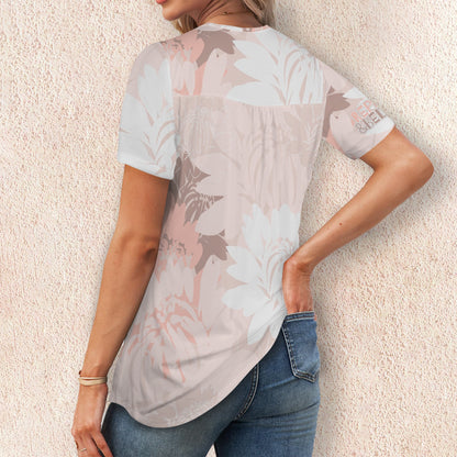"Repent & Believe" Pink Floral Women's Round Neck Pleated T-Shirts