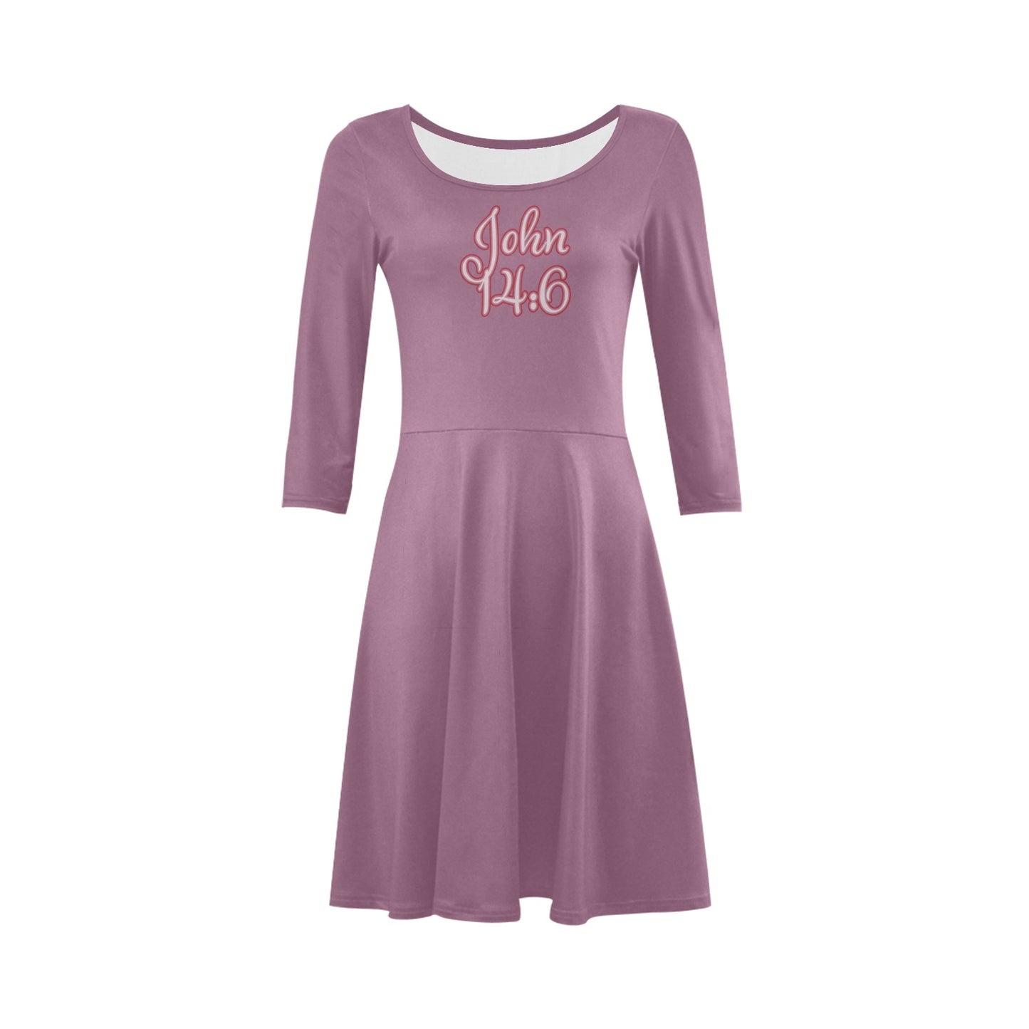 "John 14:6" Purple Women's 3/4 Sleeve Fit Flare Midi Dress
