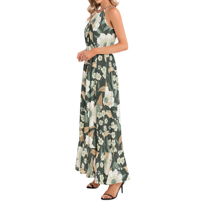 "Luke 12:8-10" Hayes Floral Ruffle Hem Halter Neck Maxi Dress