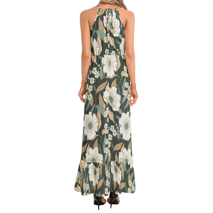 "Luke 12:8-10" Hayes Floral Ruffle Hem Halter Neck Maxi Dress