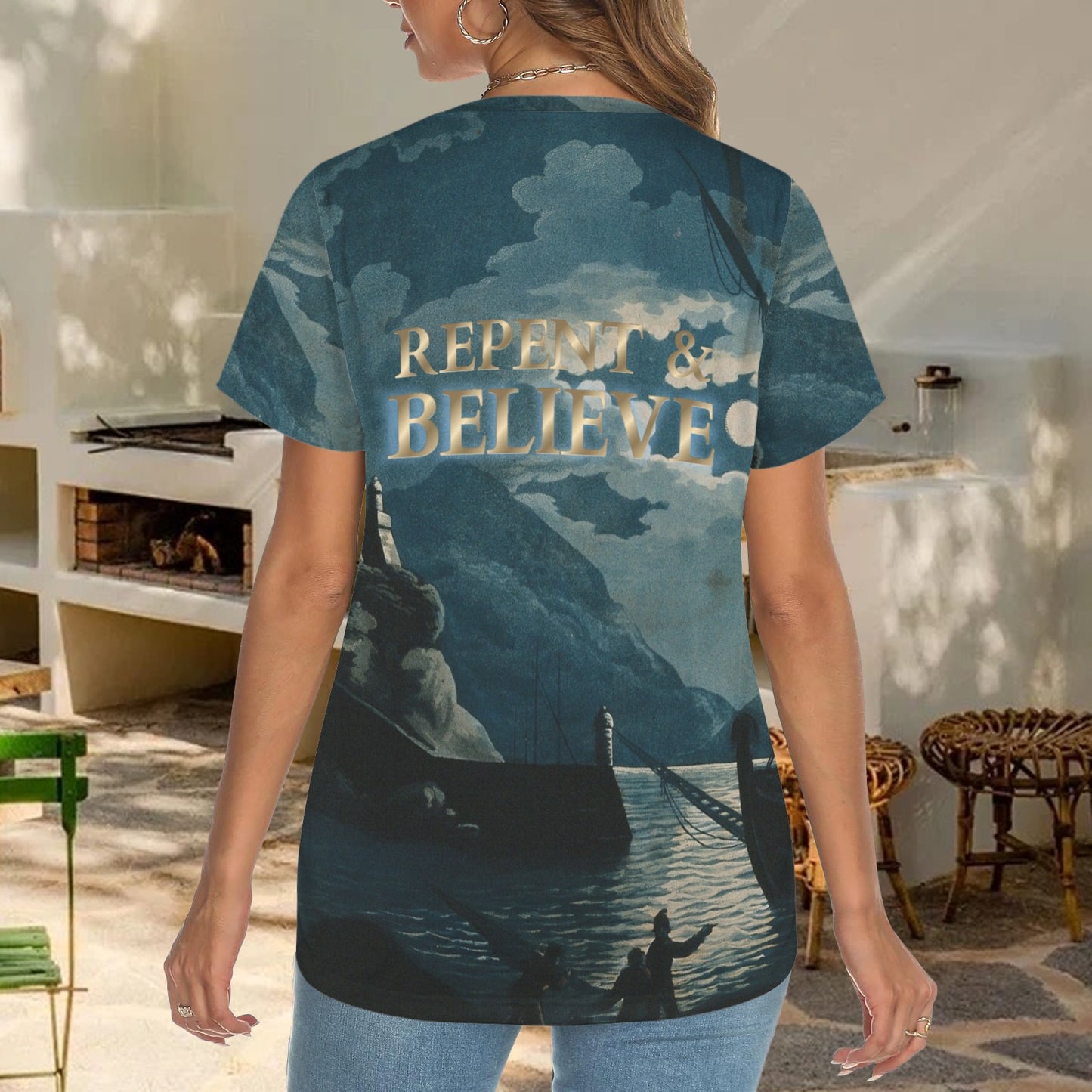 "Repent & Believe" Women's Crewneck Short Sleeve T Shirt
