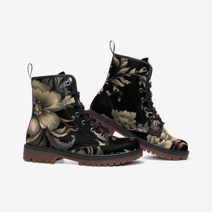 Black & Cream Floral Casual Leather Lightweight boots MT