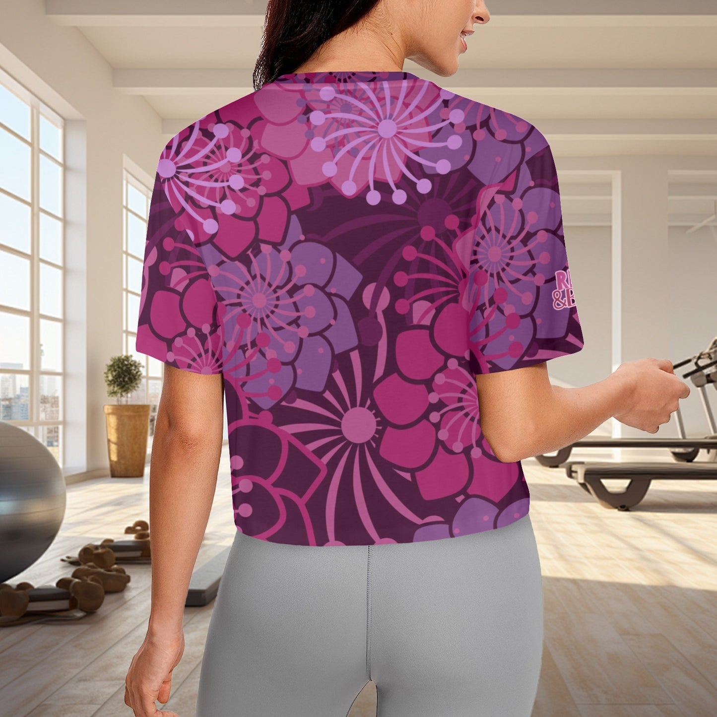 "Repent & Believe" Pink Red Floral Women's Short Sleeve Cropped Crew Neck T-Shirt