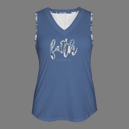 Faith blue Floral Text Women's V-Neck Sleeveless Tank Tops