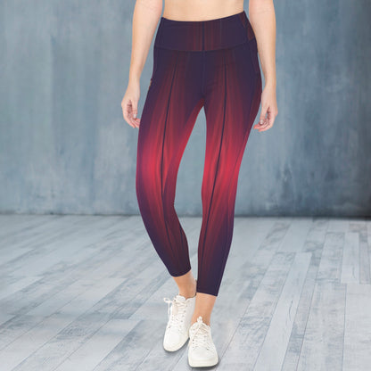 "Repent & Believe" Dark Red Ikat Women's High Waist Pockets Yoga Leggings