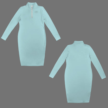 "Faith Ephesians 2:8" Limpet Shell Blue Half Zip Long Sleeve Bodycon Dress