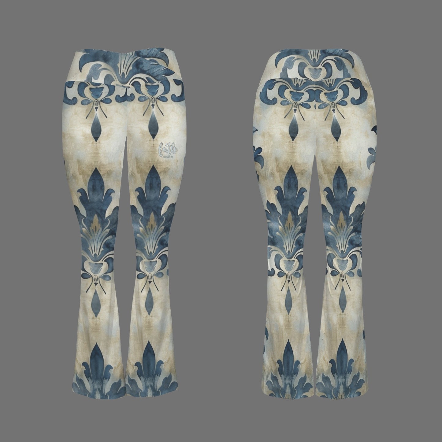 Vintage Pattern "Faith Ephesians 2:8" High Waist Crossover Tummy Control Flare Leggings