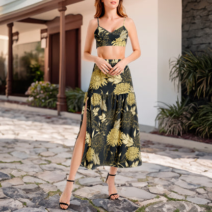 "Luke 12:8-10" Floral Print Bralette Top and High Slit Thigh Skirt Set