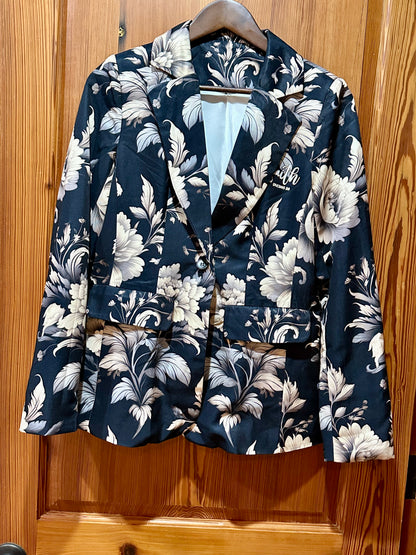 "Jesus Saves" Black & Ivory Floral Open Front Casual Long Sleeve Blazer 35%off new sales price $51.35