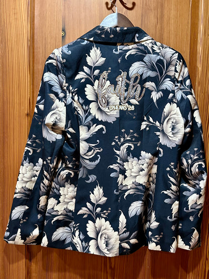 "Jesus Saves" Black & Ivory Floral Open Front Casual Long Sleeve Blazer 35%off new sales price $51.35