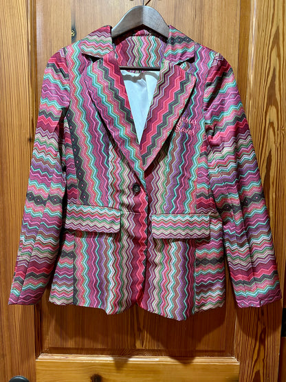 "Jesus Saves" Pink Green Zig Zag Open Front Casual Long Sleeve Blazer 35%off new sales price $51.35