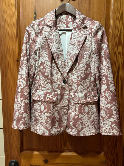 "Jesus Saves" Pinkish Brown Floral with Bling Open Front Casual Long Sleeve Blazer 35%off new sales price $51.35