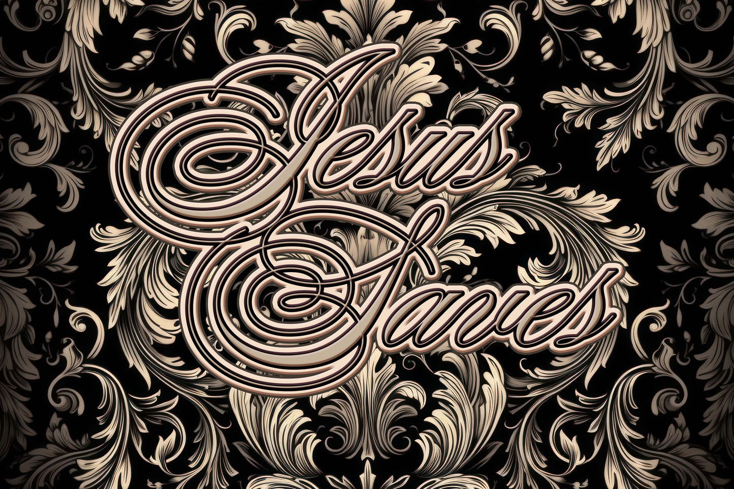 "Jesus Saves" Black & Gold Damask Women's Stacked Ruffle Sleeve Dress