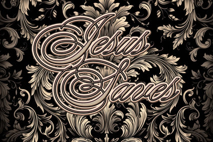 "Jesus Saves" Black & Gold Damask Women's Stacked Ruffle Sleeve Dress