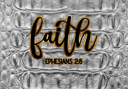 "Faith Ephesians 2:8" Gray Faux Alligator Women's Cropped Jacket | 245GSM Cotton