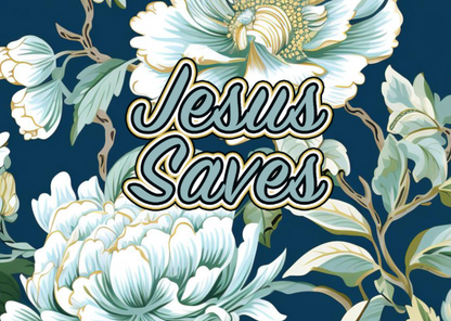 'Jesus Saves" Blue & White Floral Women's Cropped Jacket | 245GSM Cotton