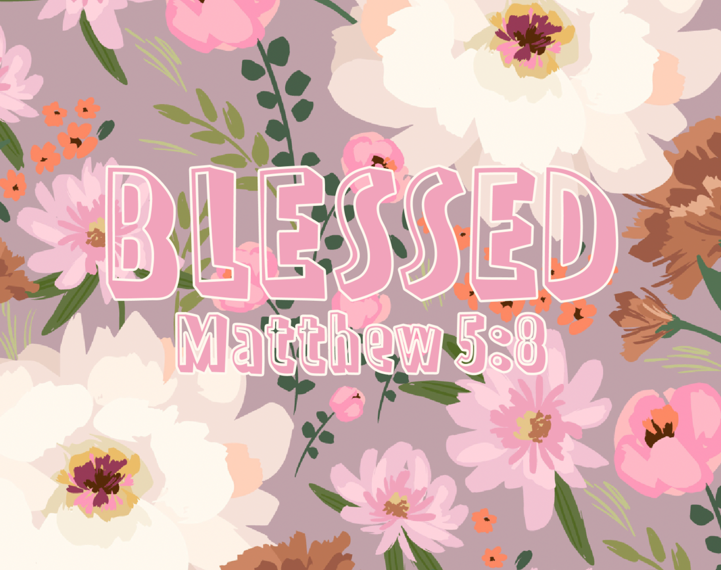 "Blessed Matthew 5:8" Women's White & Pink Floral Long Sleeve Dress with High Waist & Puff Sleeves