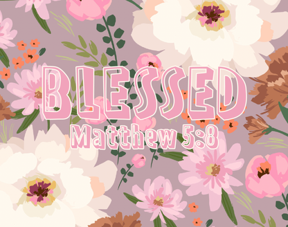 "Blessed Matthew 5:8" Women's White & Pink Floral Long Sleeve Dress with High Waist & Puff Sleeves