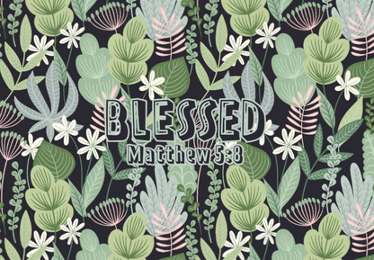 "Blessed Matthew 5:8" Green & Black Floral Print Women's Cropped Jacket | 245GSM Cotton