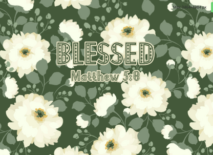 "Blessed Matthew 5:8" Green Floral Print Women's Puff Sleeve Pleated Shirt