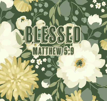 "Blessed Matthew 5:9" Women's Green & White Floral Print Long Dress with Puff Sleeves