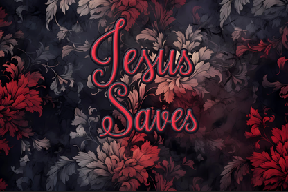 Barb's Fav Jesus Saves Red & Black Floral Polyester Women's Blazer