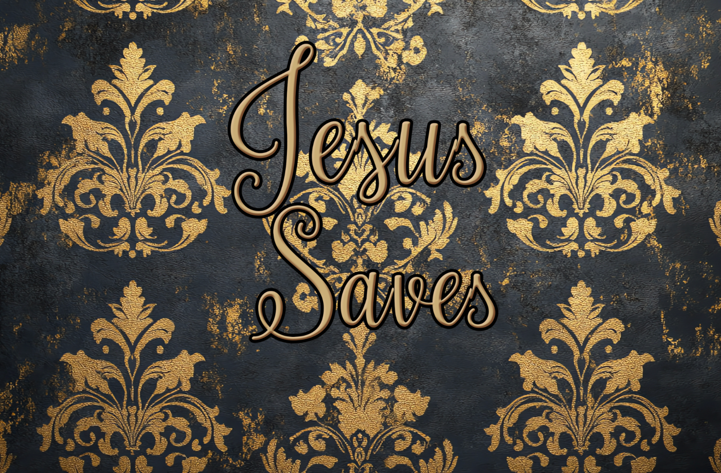 "Jesus saves" Faux Vintage Gold Damask Print Women's Leisure Blazer
