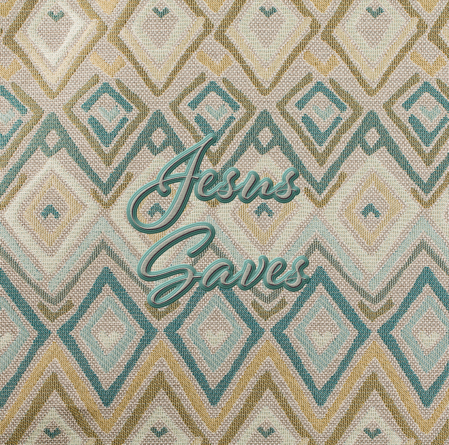 "Jesus Saves" Blue & Beige Diamond Faux Texture Women's Leisure Blazer