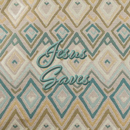 "Jesus Saves" Blue & Beige Diamond Faux Texture Women's Leisure Blazer