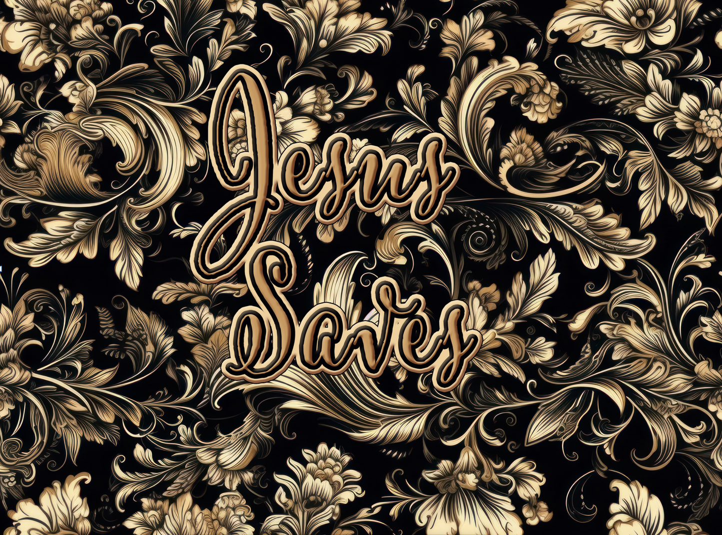 "Jesus Saves" Black & Gold Scrolly Floral Print Women's Leisure Blazer