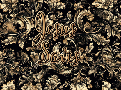 "Jesus Saves" Black & Gold Scrolly Floral Print Women's Leisure Blazer