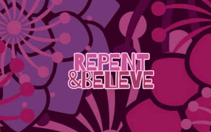"Repent & Believe" Pink Red Floral Women's Short Sleeve Cropped Crew Neck T-Shirt