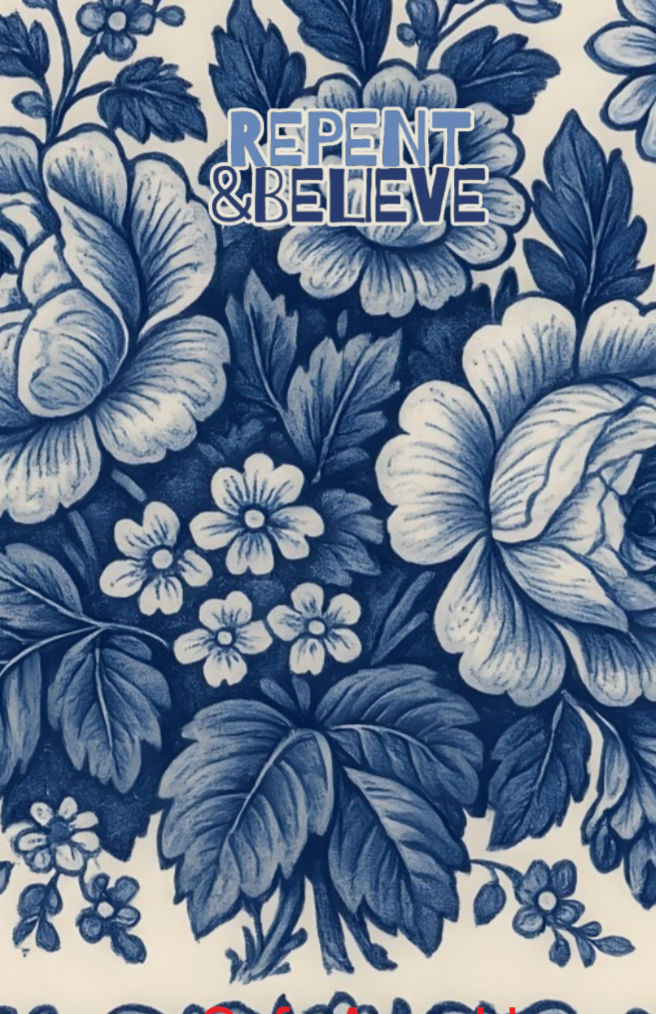 "Repent & Believe" Blue White Floral  Women's Flared Sleeve Button Tiered Shirt Dress