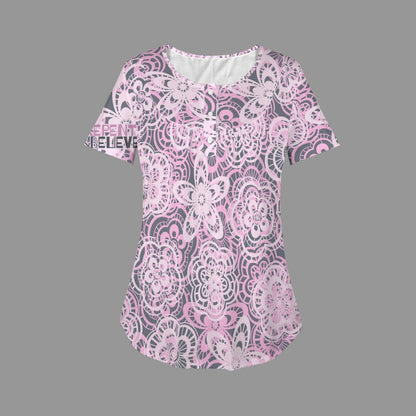 "Repent & Believe" Purple Women's Round Neck Pleated T-Shirts