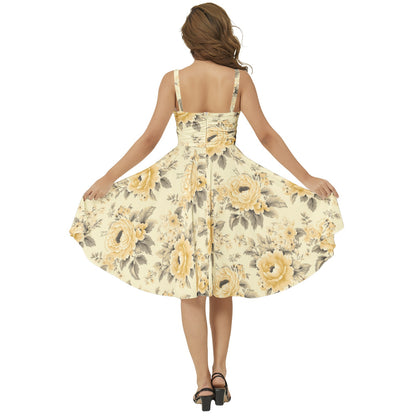 "Faith Ephesians 2:8" Yellow Floral Sleeveless Square Neck Flare Hem Midi Dress