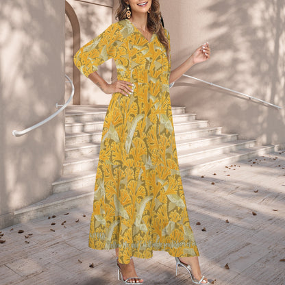 Matthew 4:19 Yellow Fish Women's V Neck Half Sleeve Maxi Dress