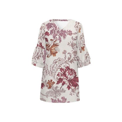 "John 14:6" Red & White Floral Women's Half Sleeves V-Neck Mini Dress