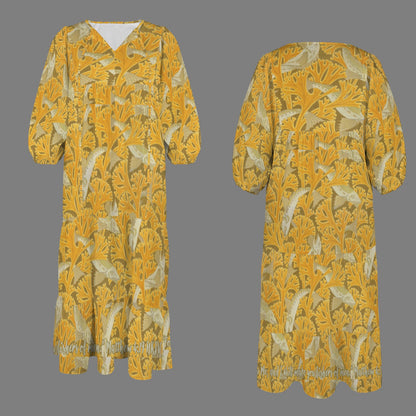 Matthew 4:19 Yellow Fish Women's V Neck Half Sleeve Maxi Dress