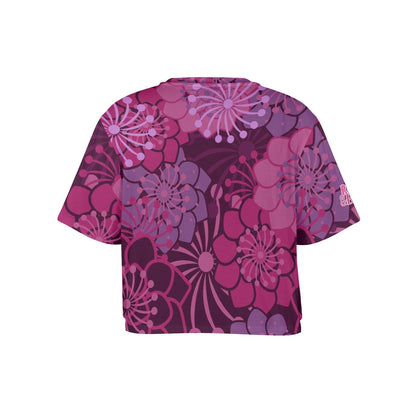 "Repent & Believe" Pink Red Floral Women's Short Sleeve Cropped Crew Neck T-Shirt
