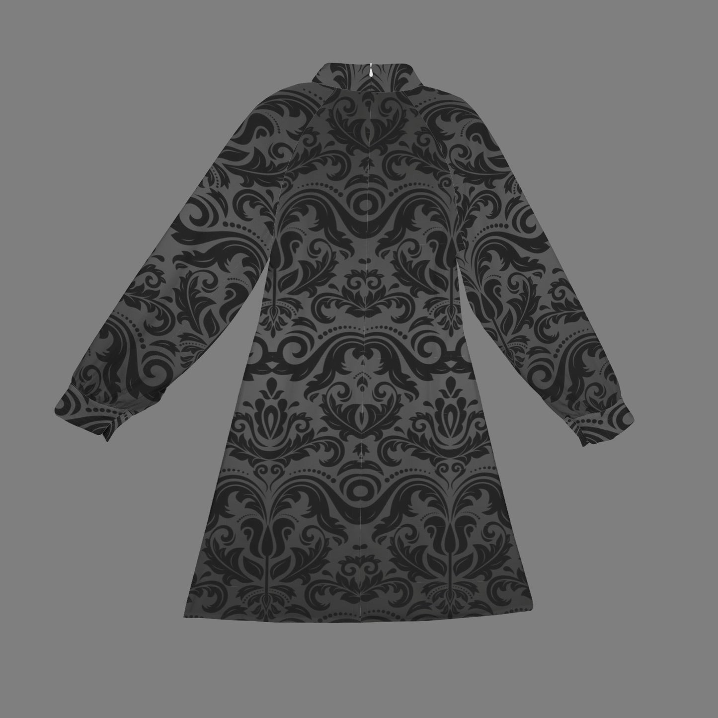 "Faith" Text Diamonds Black Floral Mock Neck Long Lantern Sleeve Mini Dress