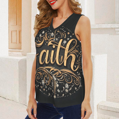 Faith Black & Gold Diamonds Women's V-Neck Sleeveless Tank Tops