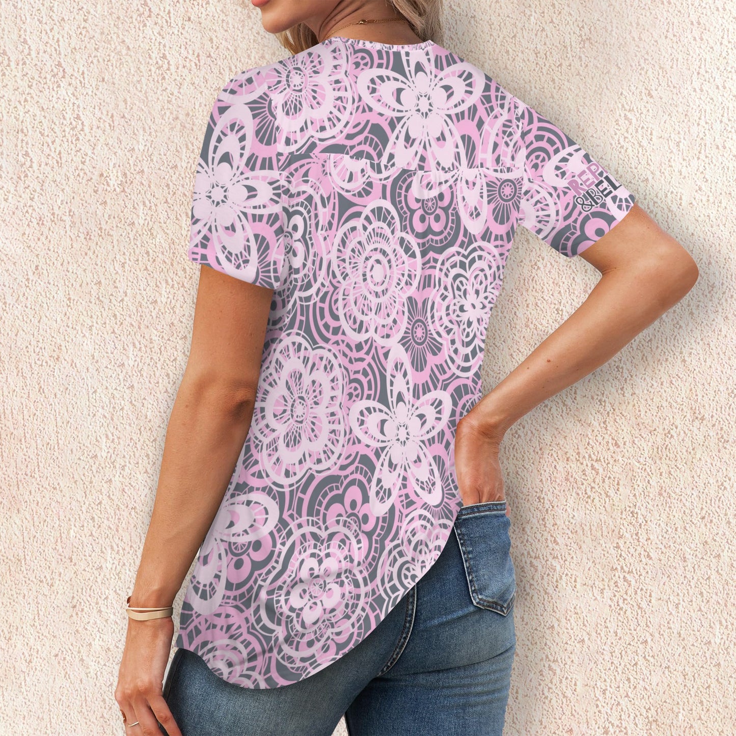 "Repent & Believe" Purple Women's Round Neck Pleated T-Shirts