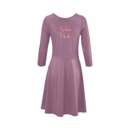 "John 14:6" Purple Women's 3/4 Sleeve Fit Flare Midi Dress