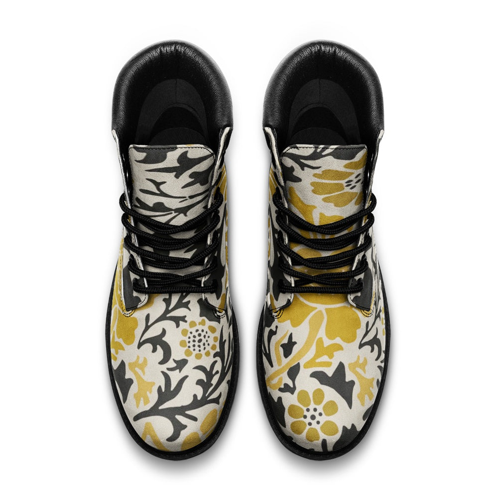 Black & Yellow Floral Casual Leather Lightweight boots TB